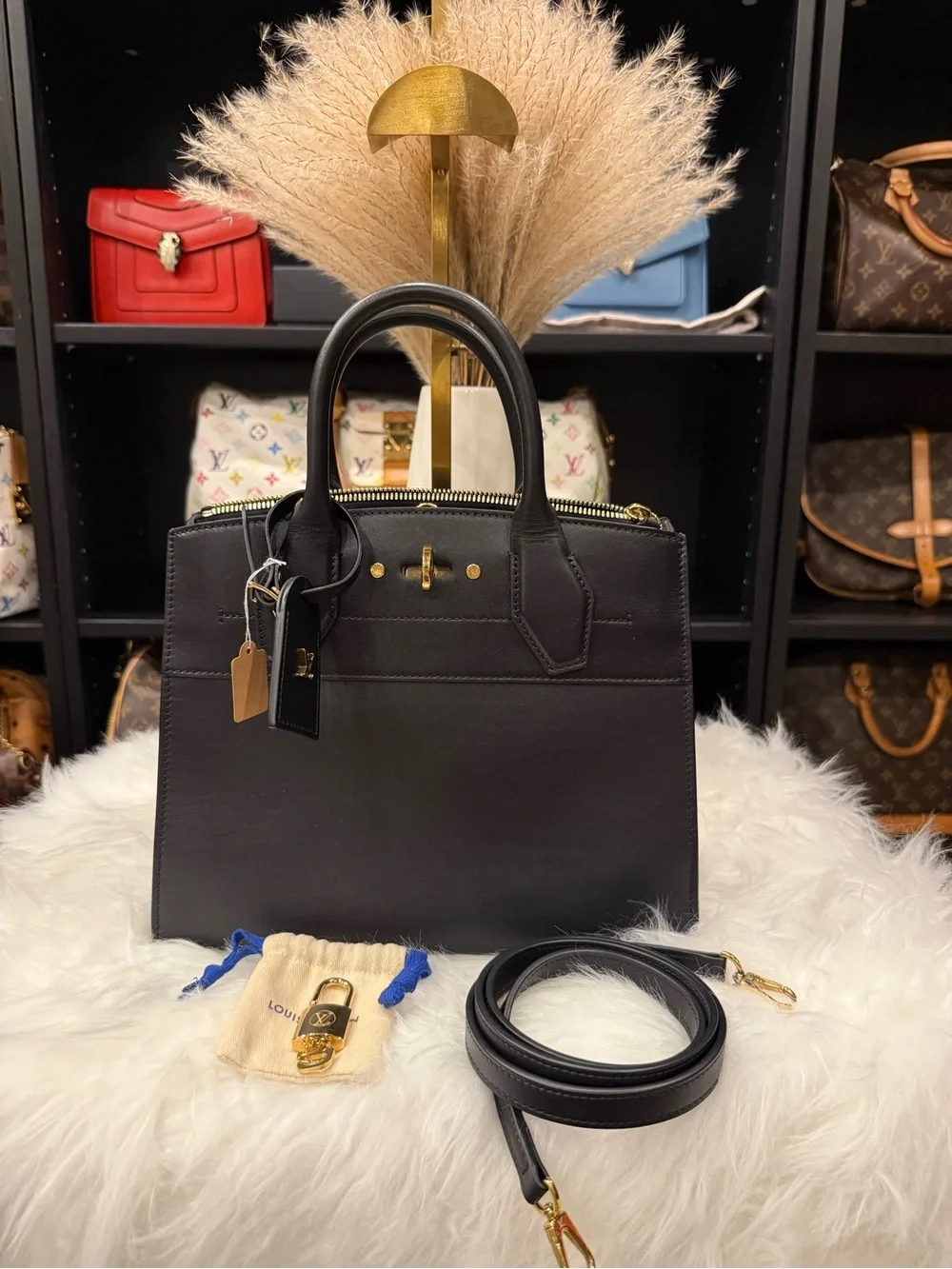 Black Leather Top-Handle Satchel - Black
